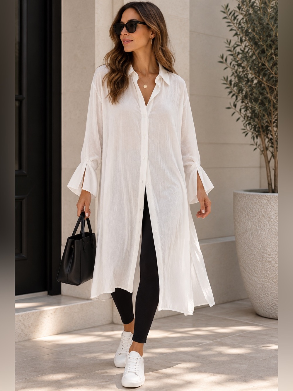 Zara White Longline Casual Button-Down Shirt